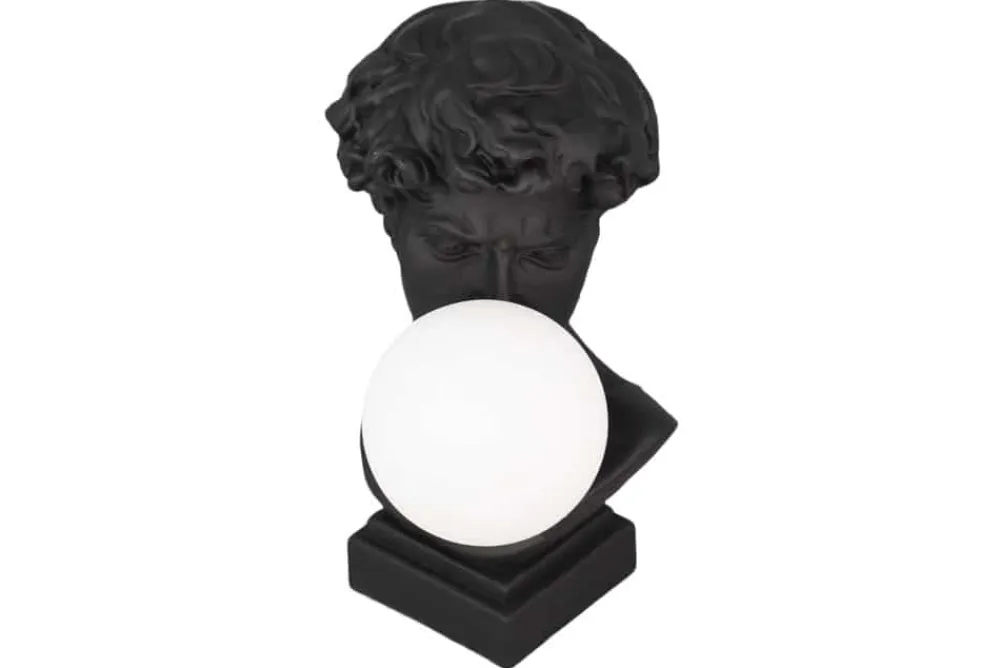 Riess-Ambiente Tischlampen > Handgefertigte Tischlampe DAVID 30cm schwarz Büste mit weißer Lampenkugel
