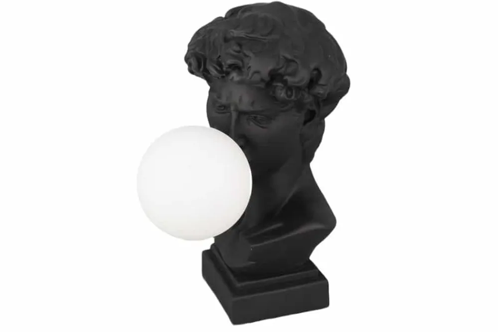 Riess-Ambiente Tischlampen > Handgefertigte Tischlampe DAVID 30cm schwarz Büste mit weißer Lampenkugel