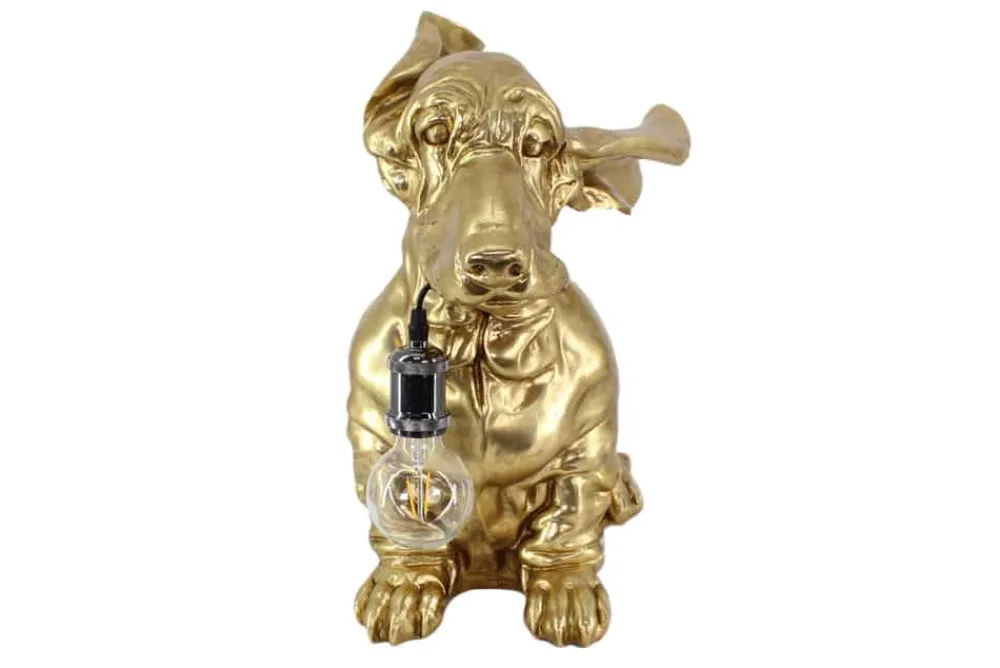 Riess-Ambiente Tischlampen > Handgefertigte Tischlampe DACKEL 70cm gold Hunde-Skulptur