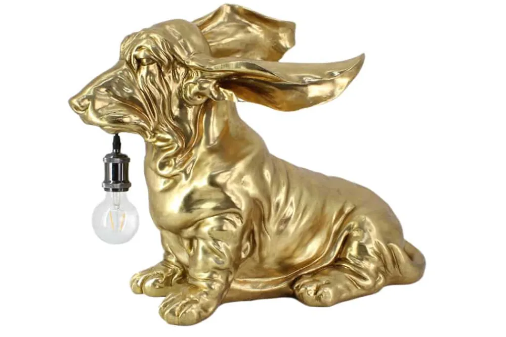 Riess-Ambiente Tischlampen > Handgefertigte Tischlampe DACKEL 70cm gold Hunde-Skulptur