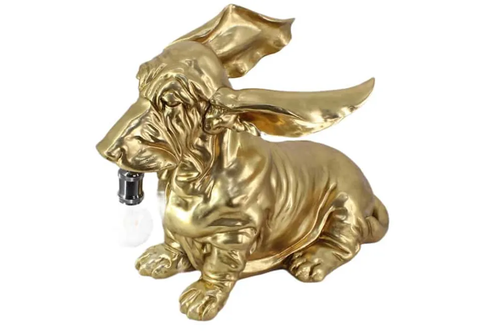 Riess-Ambiente Tischlampen > Handgefertigte Tischlampe DACKEL 70cm gold Hunde-Skulptur