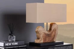 Riess-Ambiente Tischlampen > Handgefertigte Tischlampe HYPNOTIC 50cm natur Teakholz beige mit Leinenschirm