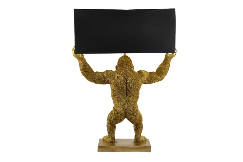 Riess-Ambiente Tischlampen > Handgefertigte Tischlampe KING APE 70cm schwarz gold Stoffschirm Affen-Skulptur
