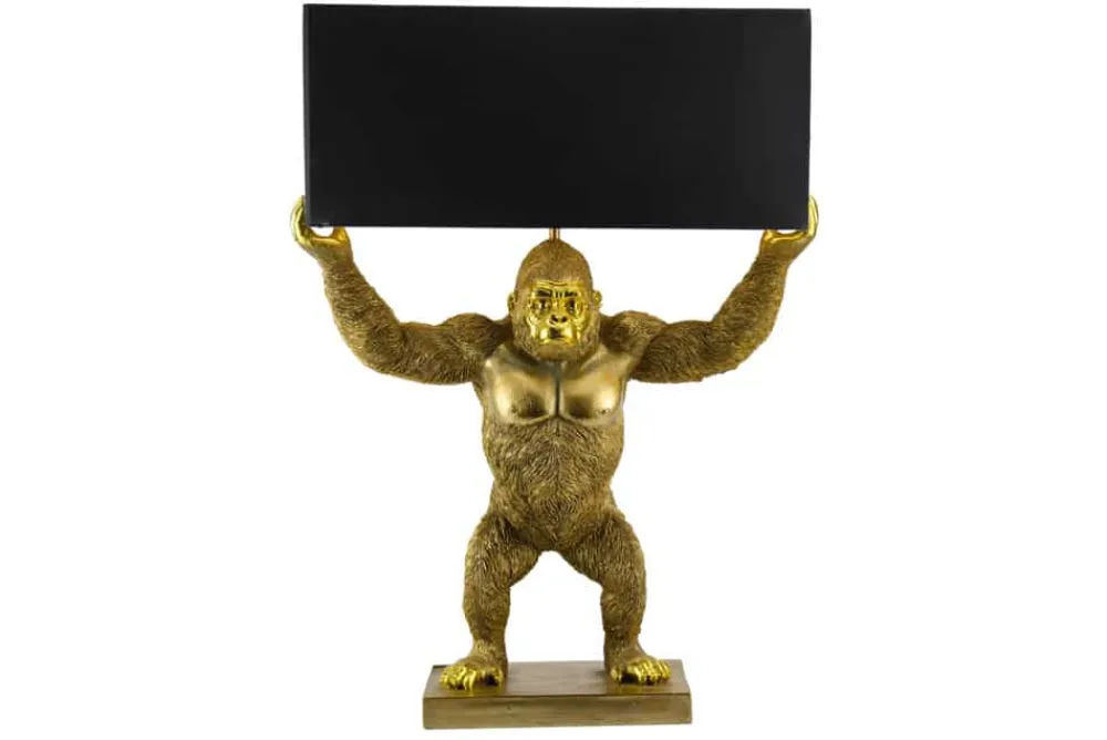 Riess-Ambiente Tischlampen > Handgefertigte Tischlampe KING APE 70cm schwarz gold Stoffschirm Affen-Skulptur