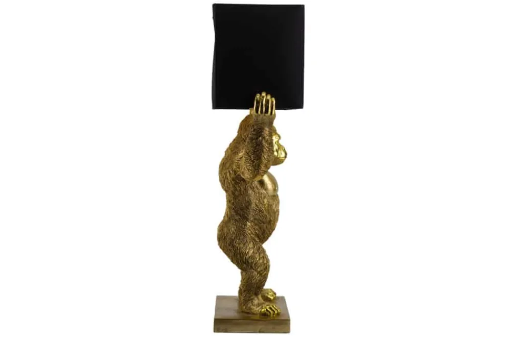 Riess-Ambiente Tischlampen > Handgefertigte Tischlampe KING APE 70cm schwarz gold Stoffschirm Affen-Skulptur