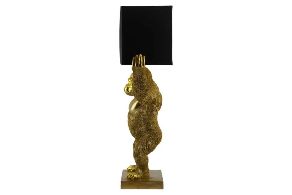 Riess-Ambiente Tischlampen > Handgefertigte Tischlampe KING APE 70cm schwarz gold Stoffschirm Affen-Skulptur