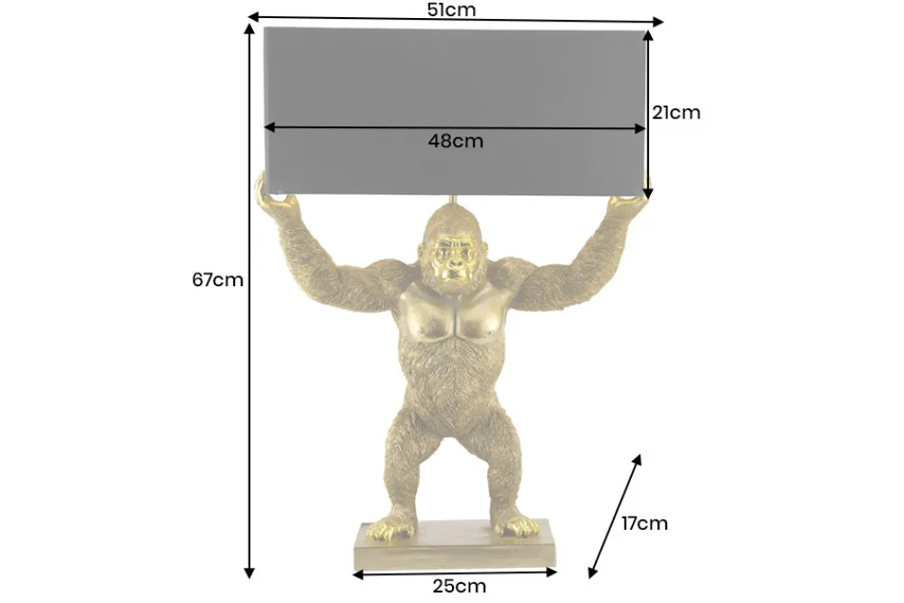 Riess-Ambiente Tischlampen > Handgefertigte Tischlampe KING APE 70cm schwarz gold Stoffschirm Affen-Skulptur