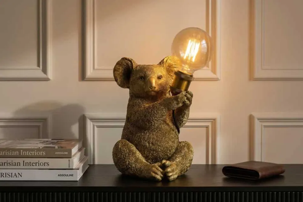 Riess-Ambiente Tischlampen > Handgefertigte Tischlampe KOALA 35cm gold Skulptur