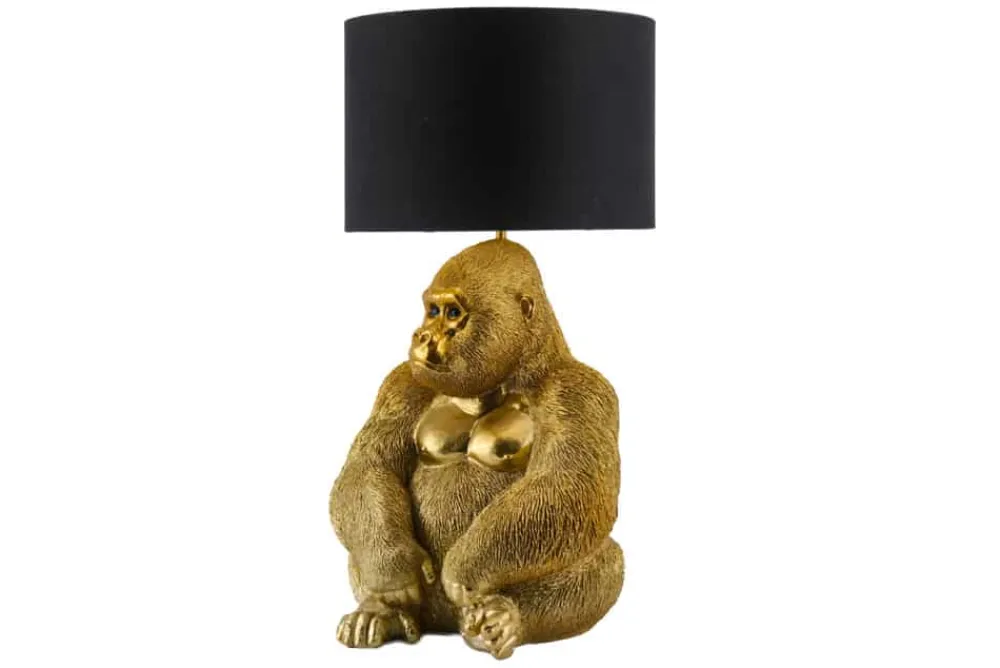 Riess-Ambiente Tischlampen > Handgefertigte Tischlampe KING APE 55cm gold schwarzer Stoffschirm Gorilla-Skulptur