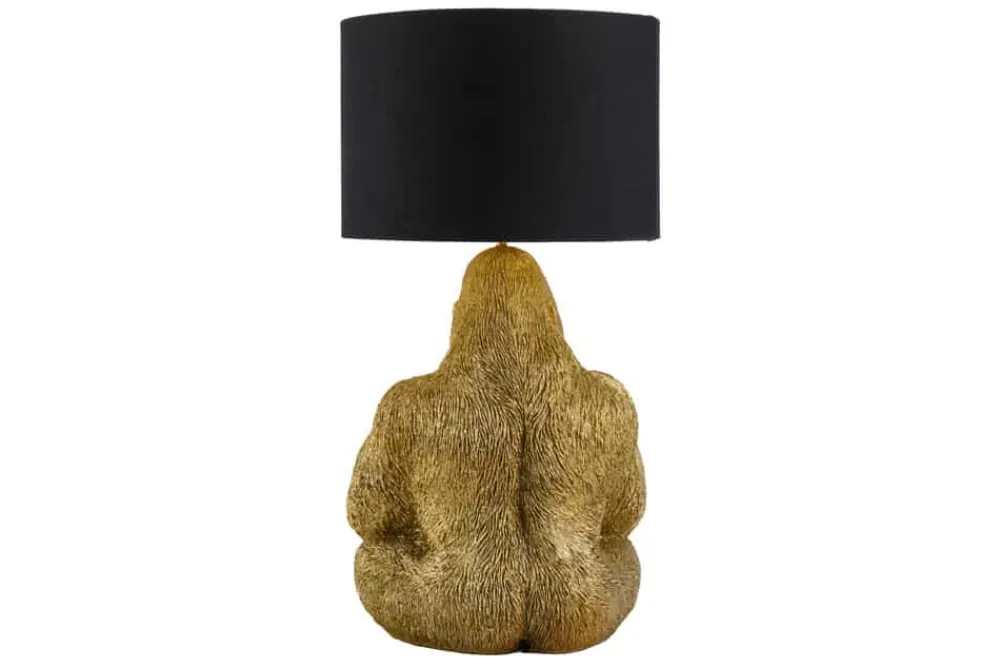 Riess-Ambiente Tischlampen > Handgefertigte Tischlampe KING APE 55cm gold schwarzer Stoffschirm Gorilla-Skulptur