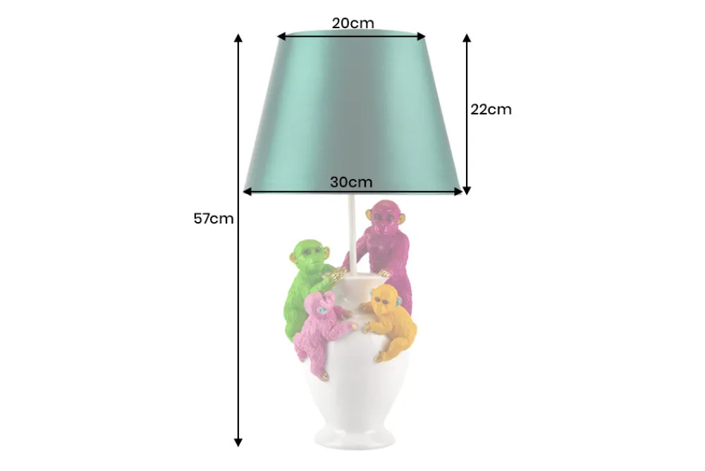 Riess-Ambiente Tischlampen > Handgefertigte Tischlampe MONKEY 60cm weiß bunt grüner Stoffschirm Affen-Skulpturen