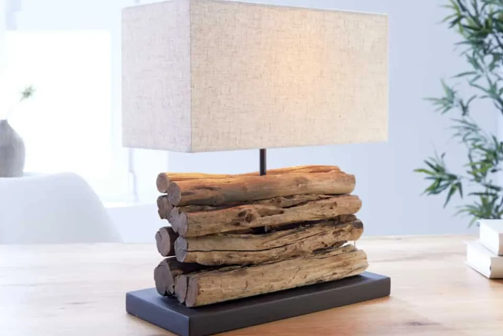 Riess-Ambiente Mehr...|Mehr... > Handgefertigte Tischlampe PERIFERE 40cm beige Treibholz Leinenschirm