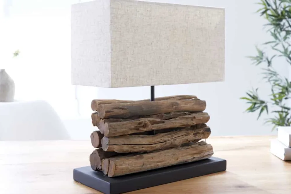 Riess-Ambiente Mehr...|Mehr... > Handgefertigte Tischlampe PERIFERE 40cm beige Treibholz Leinenschirm