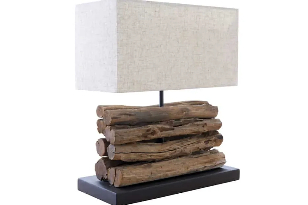 Riess-Ambiente Mehr...|Mehr... > Handgefertigte Tischlampe PERIFERE 40cm beige Treibholz Leinenschirm