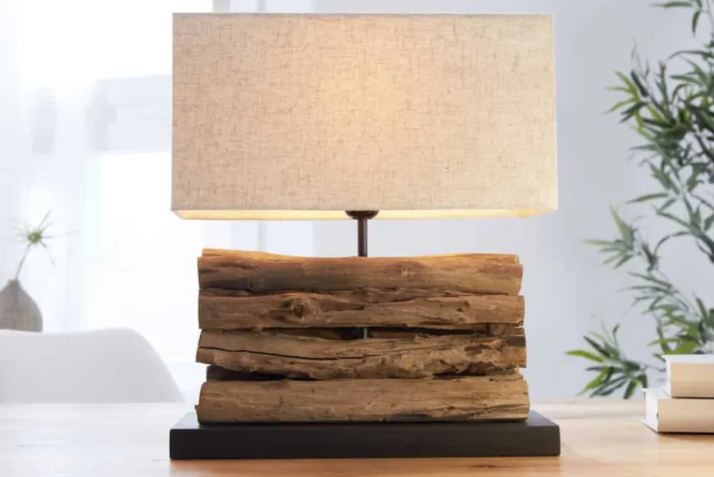 Riess-Ambiente Mehr...|Mehr... > Handgefertigte Tischlampe PERIFERE 40cm beige Treibholz Leinenschirm