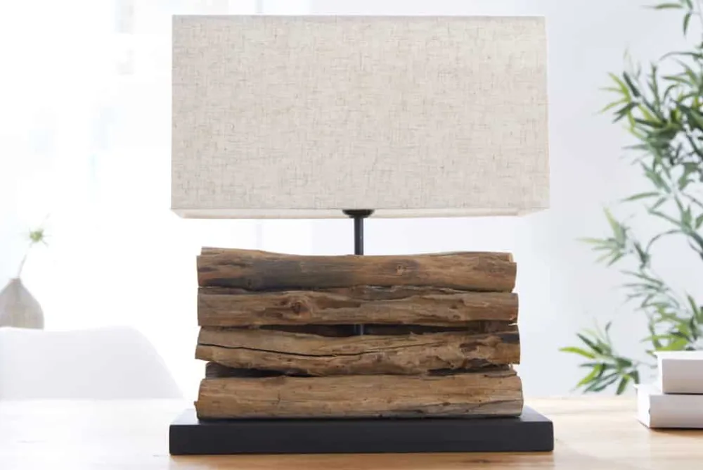 Riess-Ambiente Mehr...|Mehr... > Handgefertigte Tischlampe PERIFERE 40cm beige Treibholz Leinenschirm