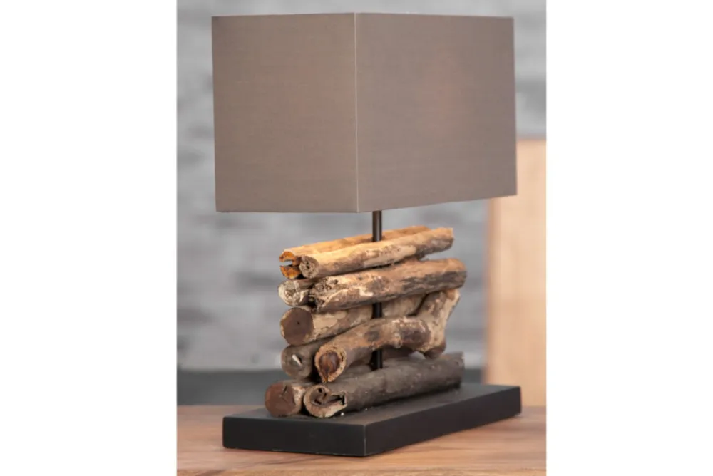 Riess-Ambiente Mehr...|Mehr... > Handgefertigte Tischlampe PERIFERE 40cm braun Treibholz Leinenschirm
