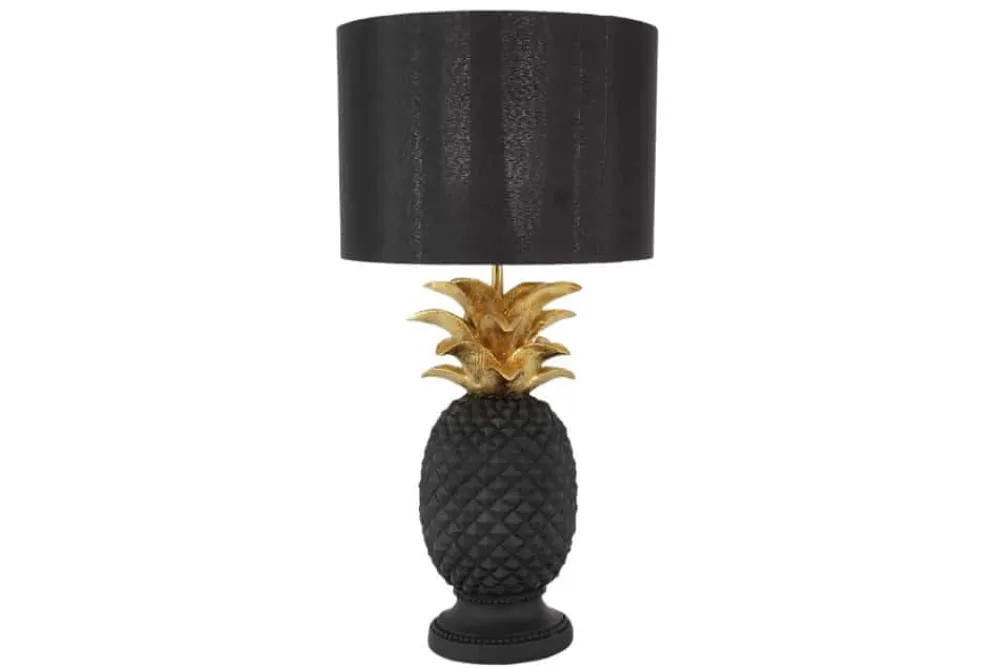 Riess-Ambiente Tischlampen > Handgefertigte Tischlampe PINEAPPLE 50cm schwarz Ananas-Design gold mit Stoffschirm