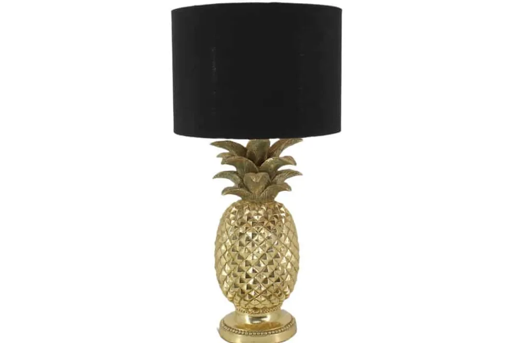 Riess-Ambiente Tischlampen > Handgefertigte Tischlampe PINEAPPLE 50cm gold schwarz Ananas-Design mit Stoffschirm