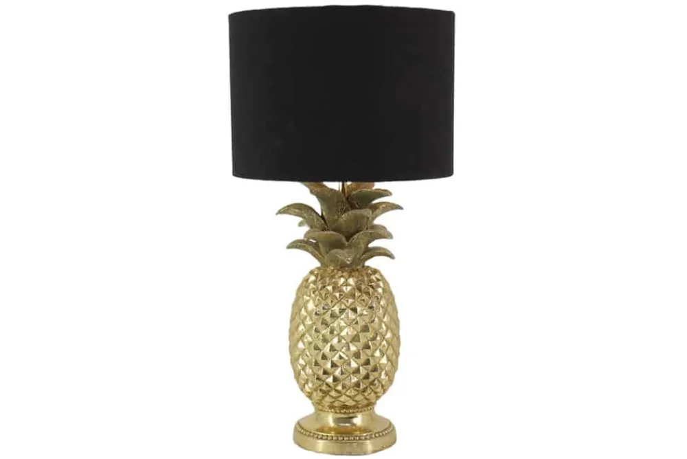 Riess-Ambiente Tischlampen > Handgefertigte Tischlampe PINEAPPLE 50cm gold schwarz Ananas-Design mit Stoffschirm
