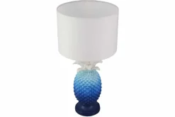 Riess-Ambiente Tischlampen > Handgefertigte Tischlampe PINEAPPLE 50cm blau weiß Ananas-Design mit Stoffschirm