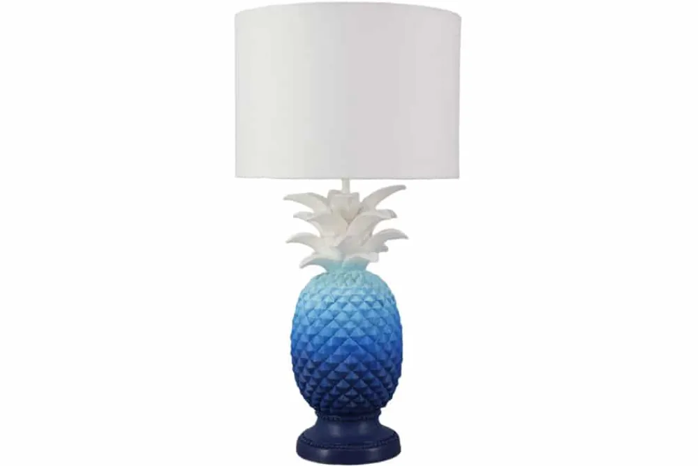 Riess-Ambiente Tischlampen > Handgefertigte Tischlampe PINEAPPLE 50cm blau weiß Ananas-Design mit Stoffschirm