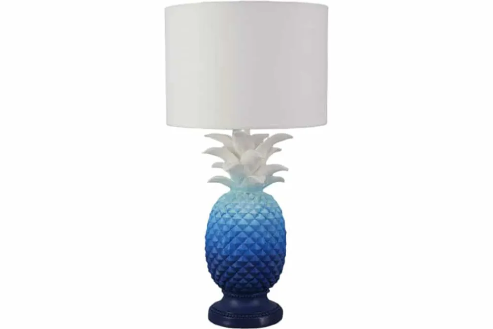 Riess-Ambiente Tischlampen > Handgefertigte Tischlampe PINEAPPLE 50cm blau weiß Ananas-Design mit Stoffschirm