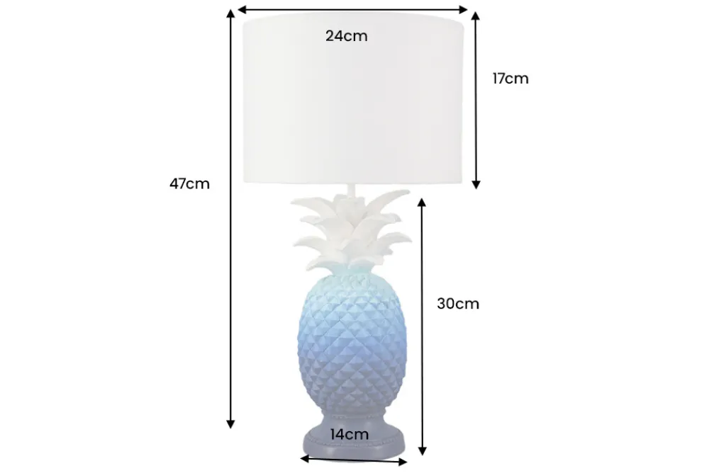 Riess-Ambiente Tischlampen > Handgefertigte Tischlampe PINEAPPLE 50cm blau weiß Ananas-Design mit Stoffschirm