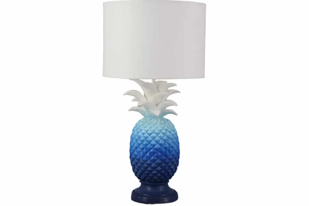 Riess-Ambiente Tischlampen > Handgefertigte Tischlampe PINEAPPLE 50cm blau weiß Ananas-Design mit Stoffschirm