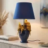 Riess-Ambiente Tischlampen > Handgefertigte Tischlampe PARROT 55cm blau gold Papagei-Skulptur Stoffschirm
