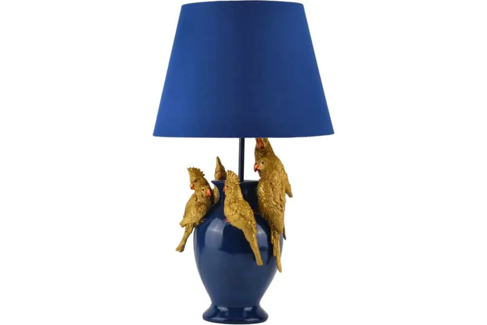 Riess-Ambiente Tischlampen > Handgefertigte Tischlampe PARROT 55cm blau gold Papagei-Skulptur Stoffschirm