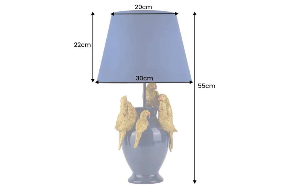 Riess-Ambiente Tischlampen > Handgefertigte Tischlampe PARROT 55cm blau gold Papagei-Skulptur Stoffschirm
