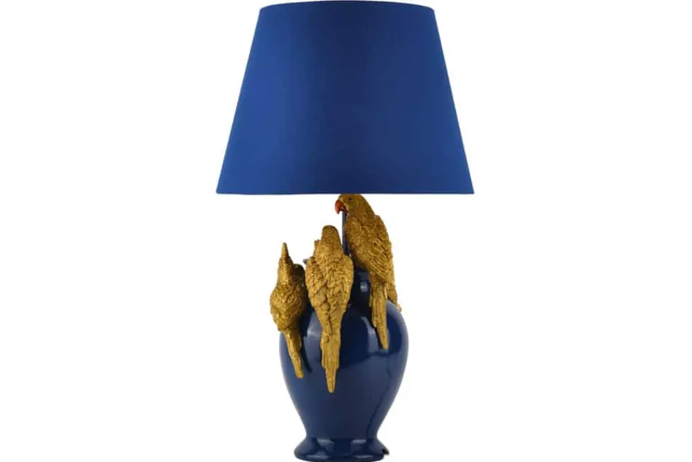Riess-Ambiente Tischlampen > Handgefertigte Tischlampe PARROT 55cm blau gold Papagei-Skulptur Stoffschirm