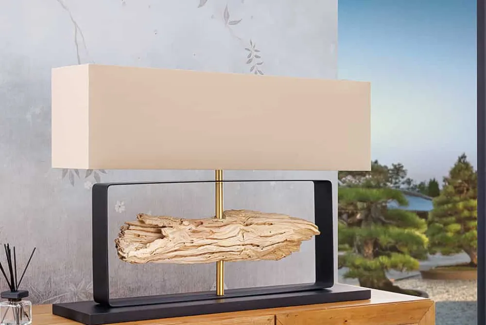 Riess-Ambiente Tischlampen > Handgefertigte Tischlampe ROUSILIQUE 80cm natur Eisenholz beige mit Lampenschirm