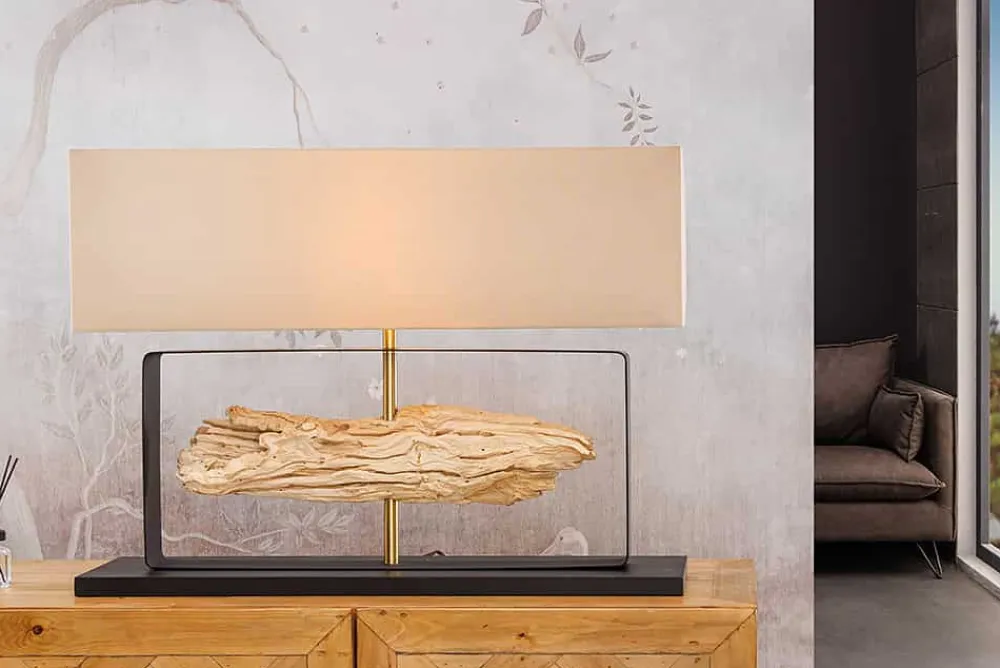Riess-Ambiente Tischlampen > Handgefertigte Tischlampe ROUSILIQUE 80cm natur Eisenholz beige mit Lampenschirm