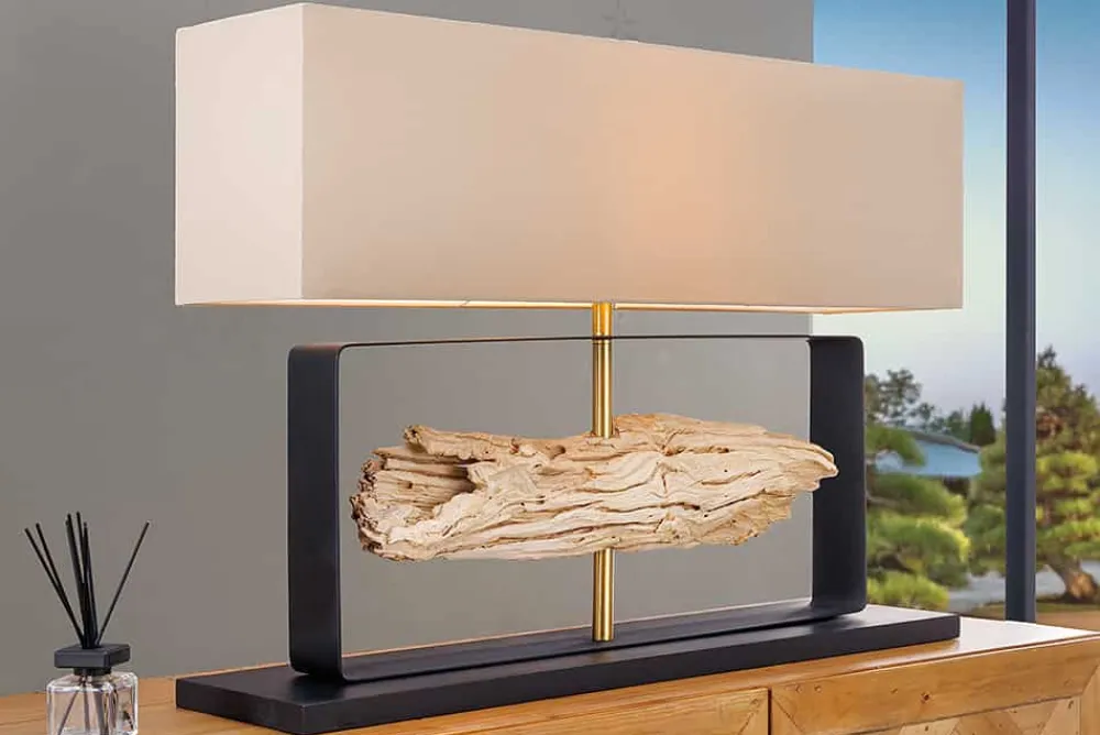 Riess-Ambiente Tischlampen > Handgefertigte Tischlampe ROUSILIQUE 80cm natur Eisenholz beige mit Lampenschirm