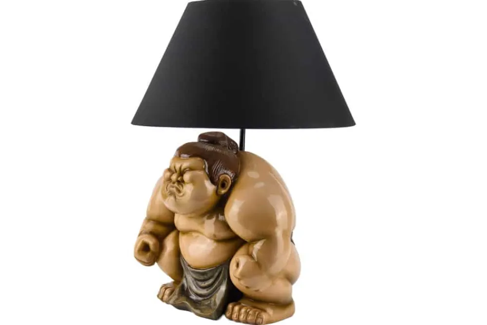Riess-Ambiente Tischlampen > Handgefertigte Tischlampe SUMO 50cm schwarz Skulptur Stoffschirm