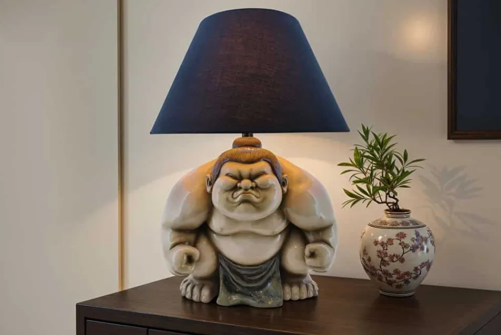 Riess-Ambiente Tischlampen > Handgefertigte Tischlampe SUMO 50cm schwarz Skulptur Stoffschirm