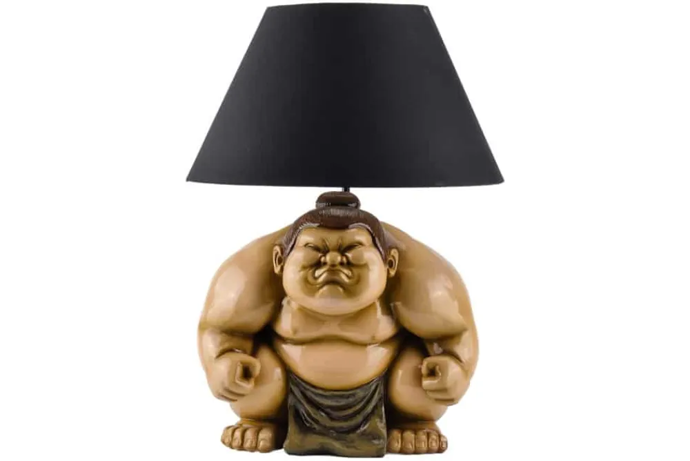 Riess-Ambiente Tischlampen > Handgefertigte Tischlampe SUMO 50cm schwarz Skulptur Stoffschirm