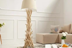 Riess-Ambiente Mehr...|Mehr... > Handgefertigte Treibholz Stehlampe WILD NATURE 155cm sand mit Leinenschirm