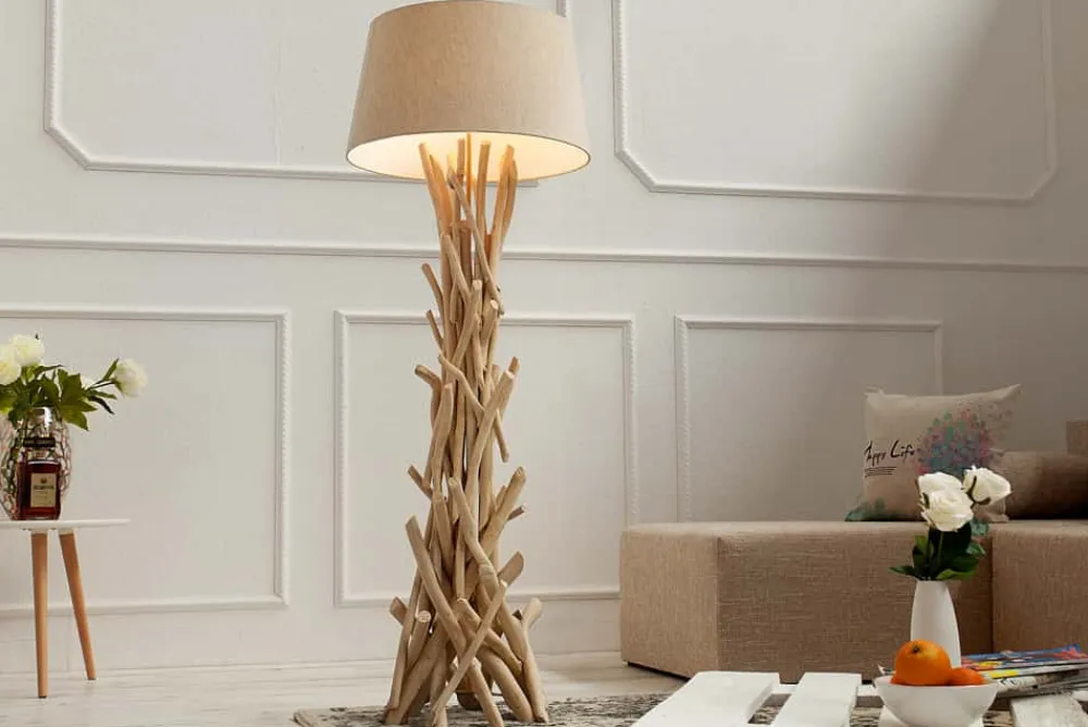 Riess-Ambiente Mehr...|Mehr... > Handgefertigte Treibholz Stehlampe WILD NATURE 155cm sand mit Leinenschirm