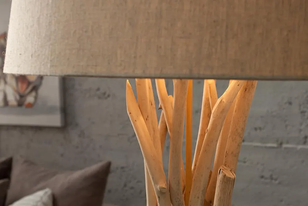 Riess-Ambiente Mehr...|Mehr... > Handgefertigte Treibholz Stehlampe WILD NATURE 155cm sand mit Leinenschirm