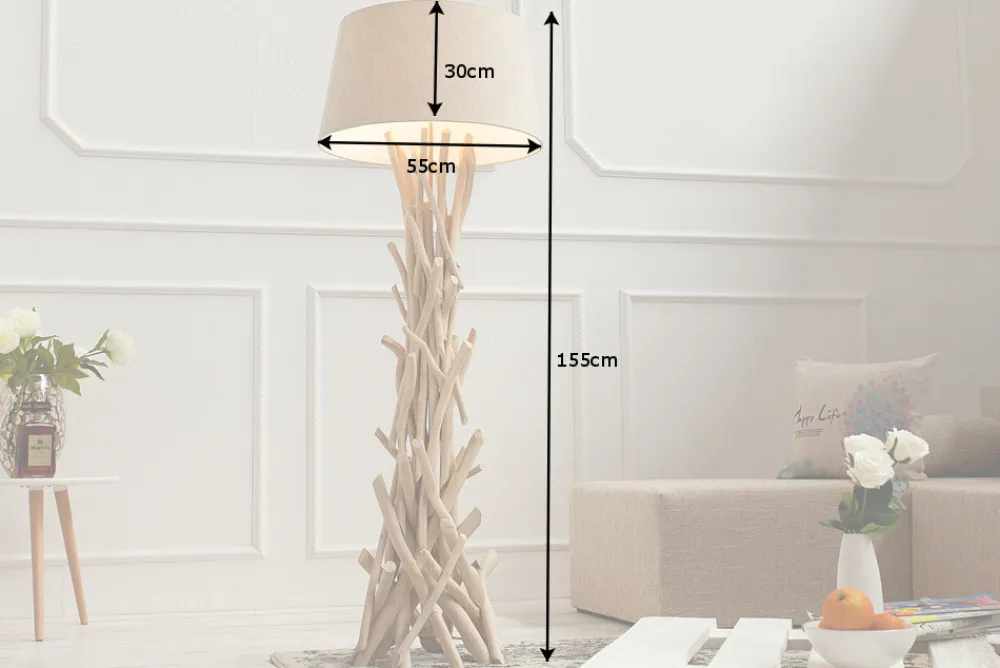 Riess-Ambiente Mehr...|Mehr... > Handgefertigte Treibholz Stehlampe WILD NATURE 155cm sand mit Leinenschirm