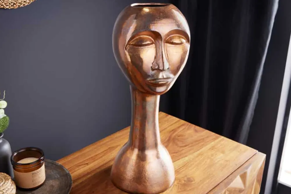 Riess-Ambiente Dekoration|Vasen > Handgefertigte Vase FACE 50cm Kupfer-Look Antik Aluminium abstrakt