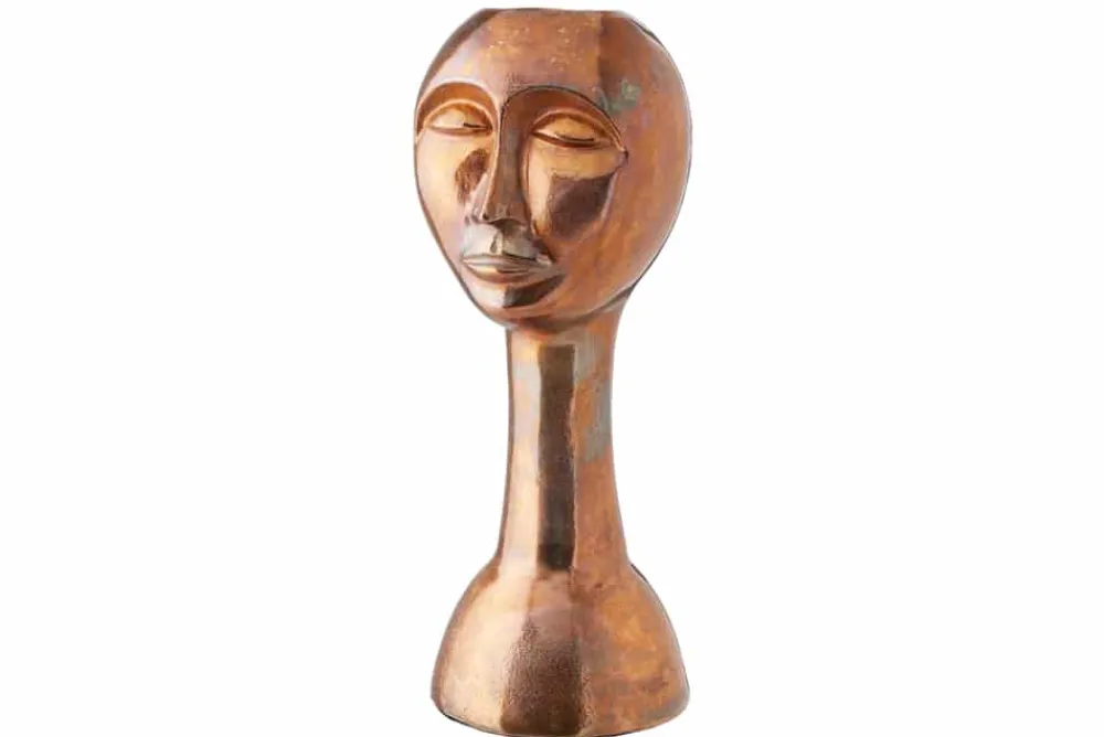 Riess-Ambiente Dekoration|Vasen > Handgefertigte Vase FACE 50cm Kupfer-Look Antik Aluminium abstrakt