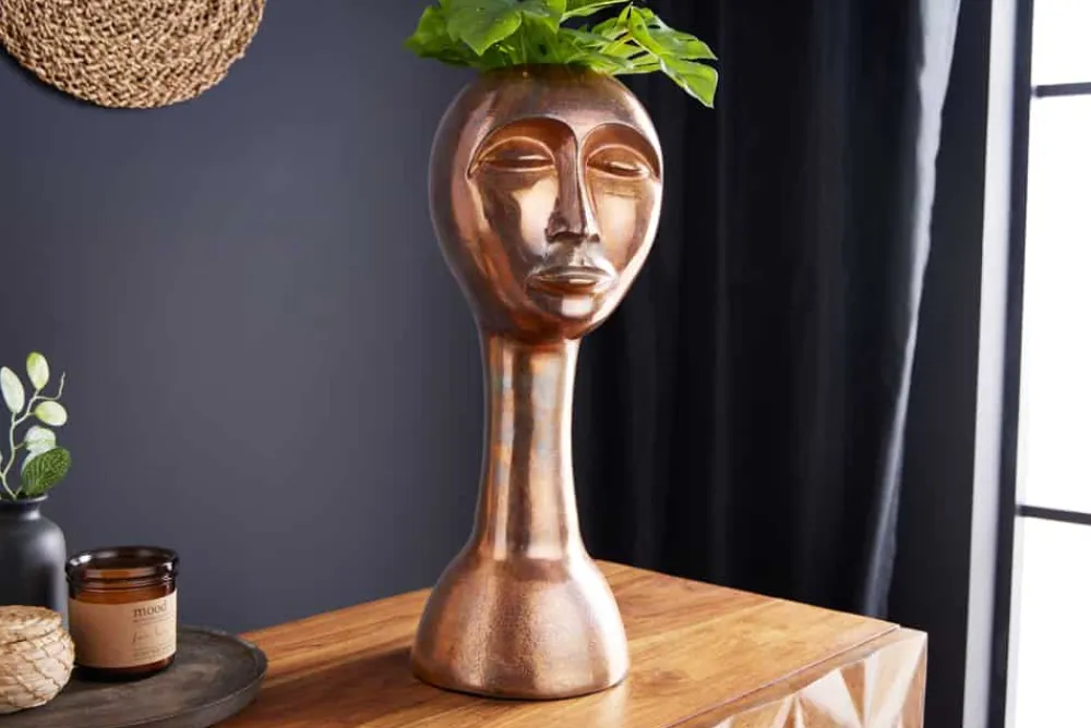 Riess-Ambiente Dekoration|Vasen > Handgefertigte Vase FACE 50cm Kupfer-Look Antik Aluminium abstrakt