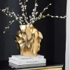 Riess-Ambiente Goldene Möbel|Vasen > Handgefertigte Vase LIQUID 25cm gold Metall Hammerschlag Design