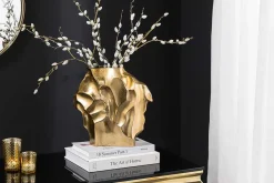Riess-Ambiente Goldene Möbel|Vasen > Handgefertigte Vase LIQUID 25cm gold Metall Hammerschlag Design