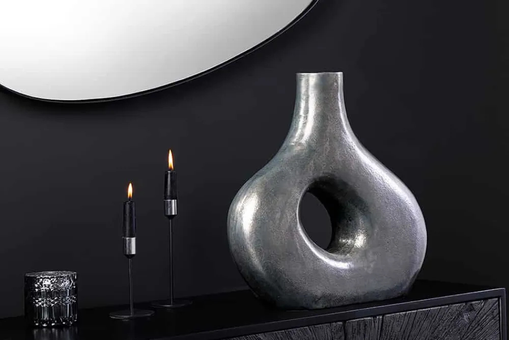 Riess-Ambiente Vasen > Handgefertigte Vase RING 30cm dunkelgrau Metall Dekoration Blumenvase