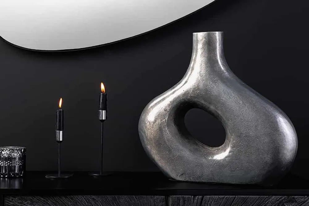 Riess-Ambiente Vasen > Handgefertigte Vase RING 30cm dunkelgrau Metall Dekoration Blumenvase